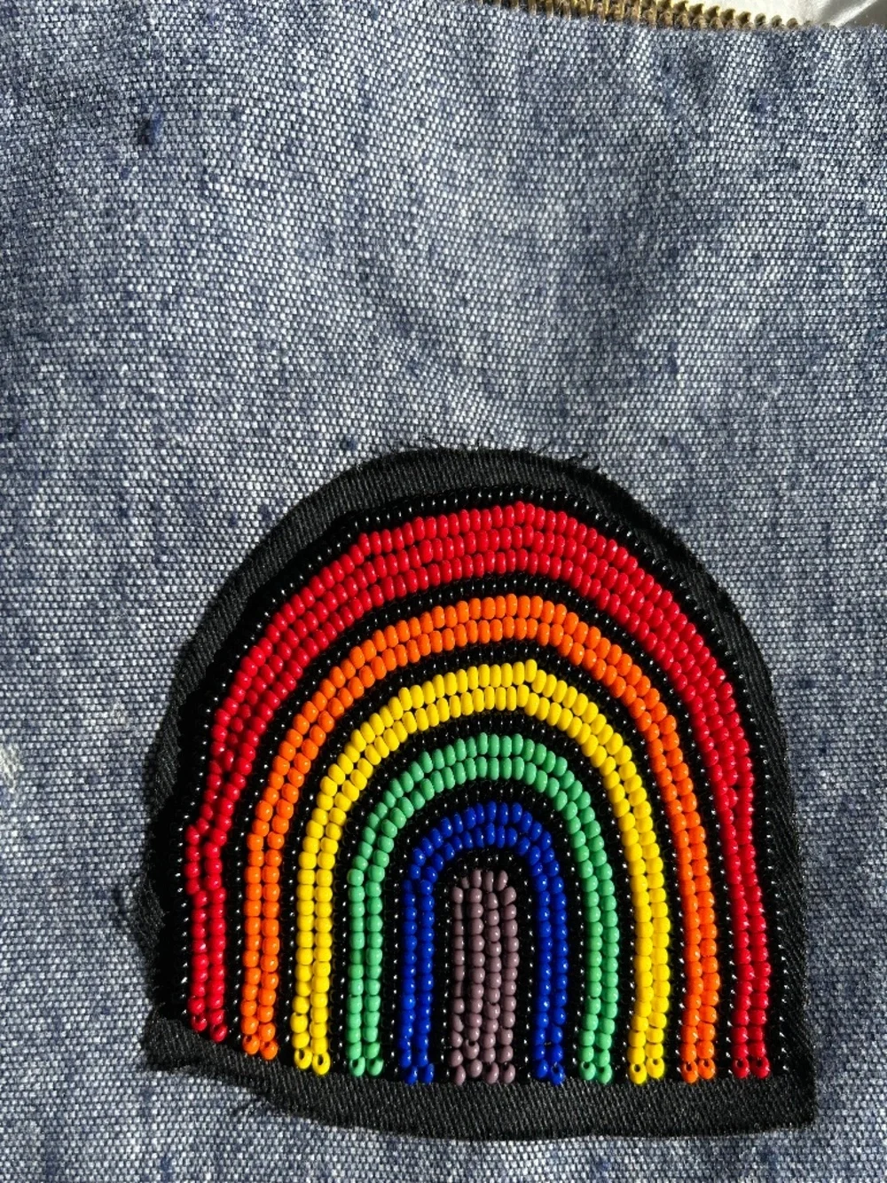 West Elm RAINBOW beaded fat tassel zipper pouch bag